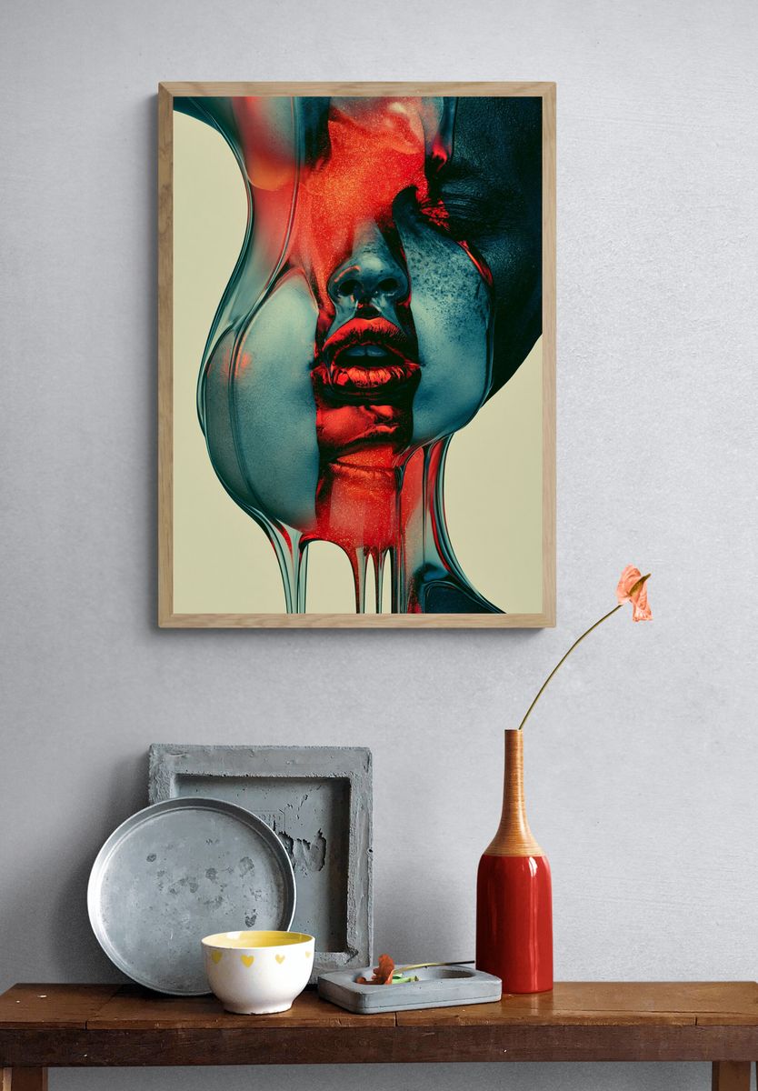Surreal Neon Face Print. — room view 3