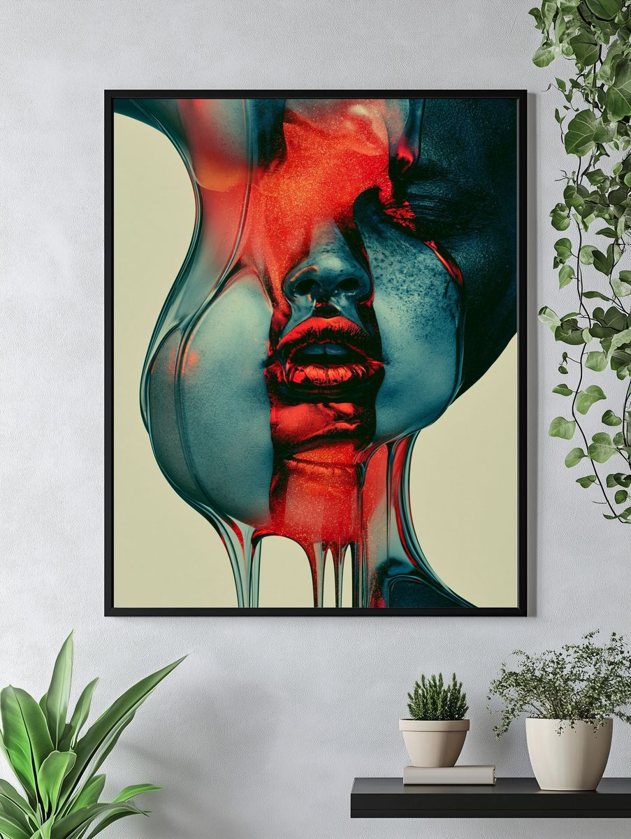 Surreal Neon Face Print. — room view 4