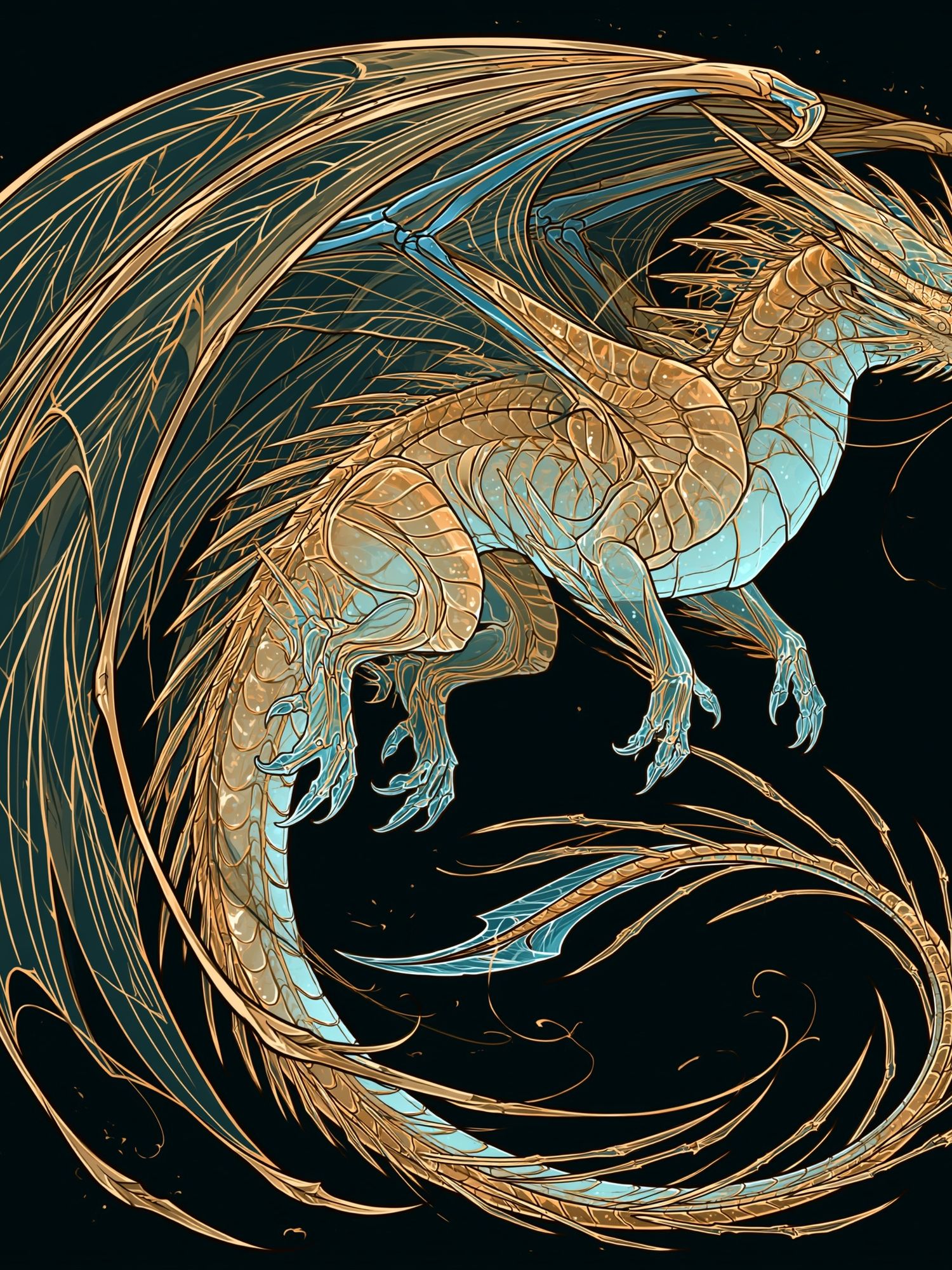 Golden Dragon Fantasy Print. poster — illustration art