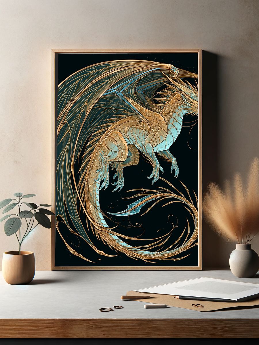 Golden Dragon Fantasy Print. — room view 2