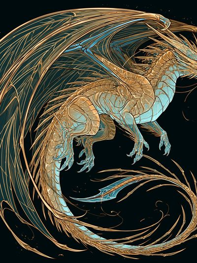 Golden Dragon Fantasy Print. poster print