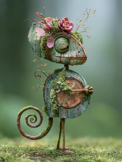 Whimsical Moss Chameleon Print. poster