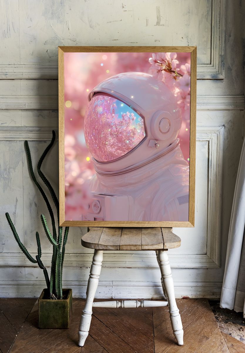 Cherry Blossom Astronaut Digital Art Print room preview