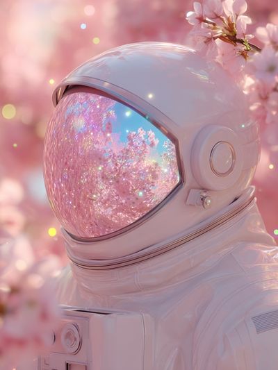 Cherry Blossom Astronaut Digital Art Print. poster print