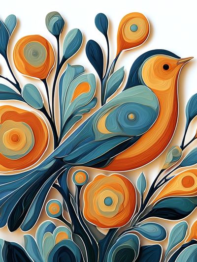 Colorful Bird Floral Illustration Poster. poster