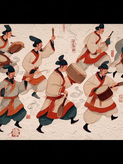 Korean Drummers Illustration Poster.