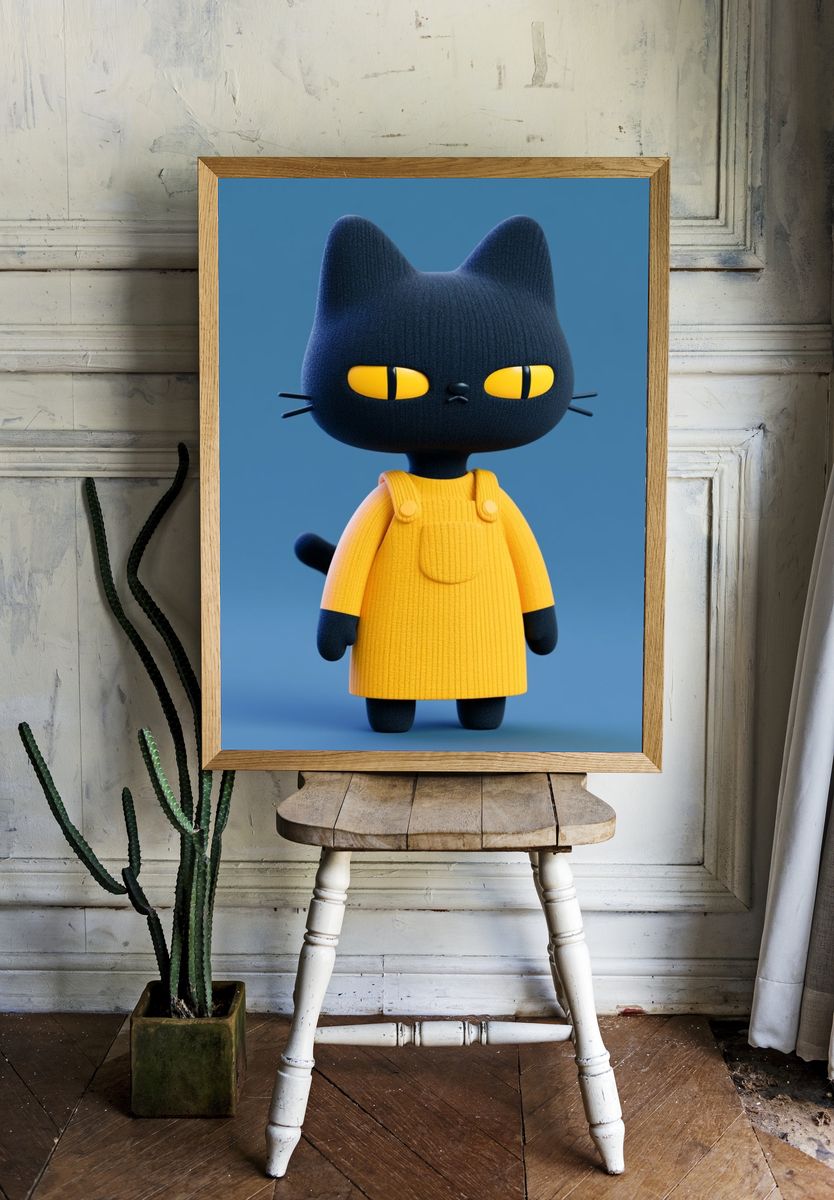 Cute Black Cat Illustration Poster. — room view 1