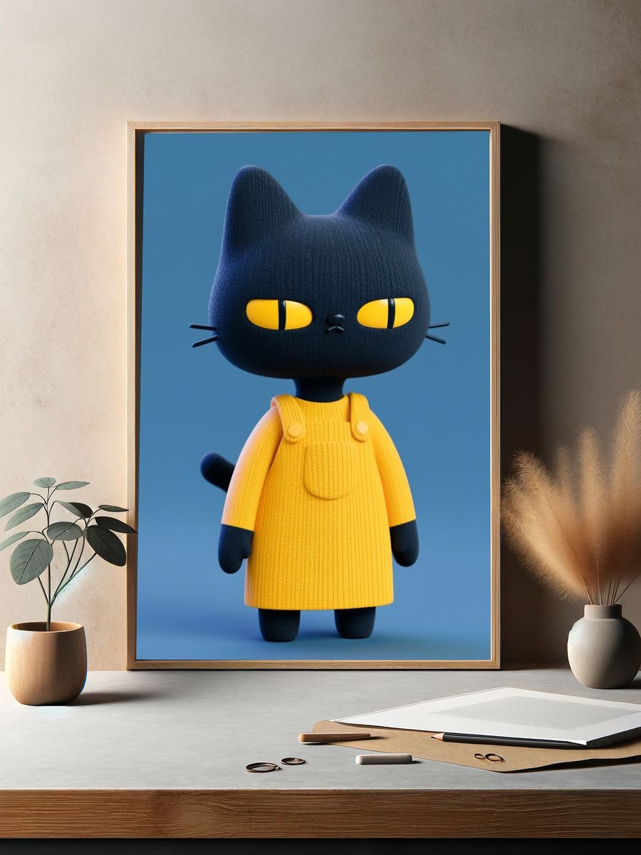 Cute Black Cat Illustration Poster. — room view 2