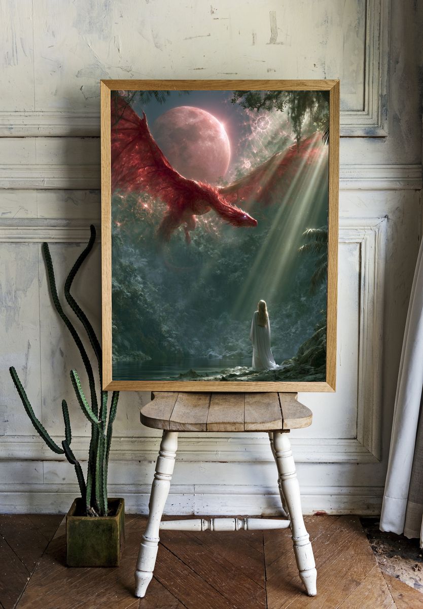 Dragon Moon Forest Fantasy Print. — room view 1
