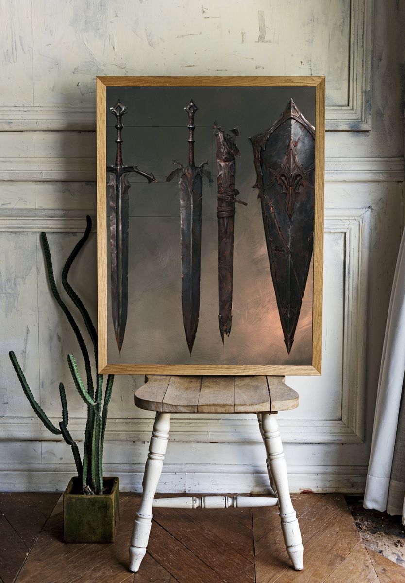 Dark Fantasy Swords Illustration Poster. — room view 1