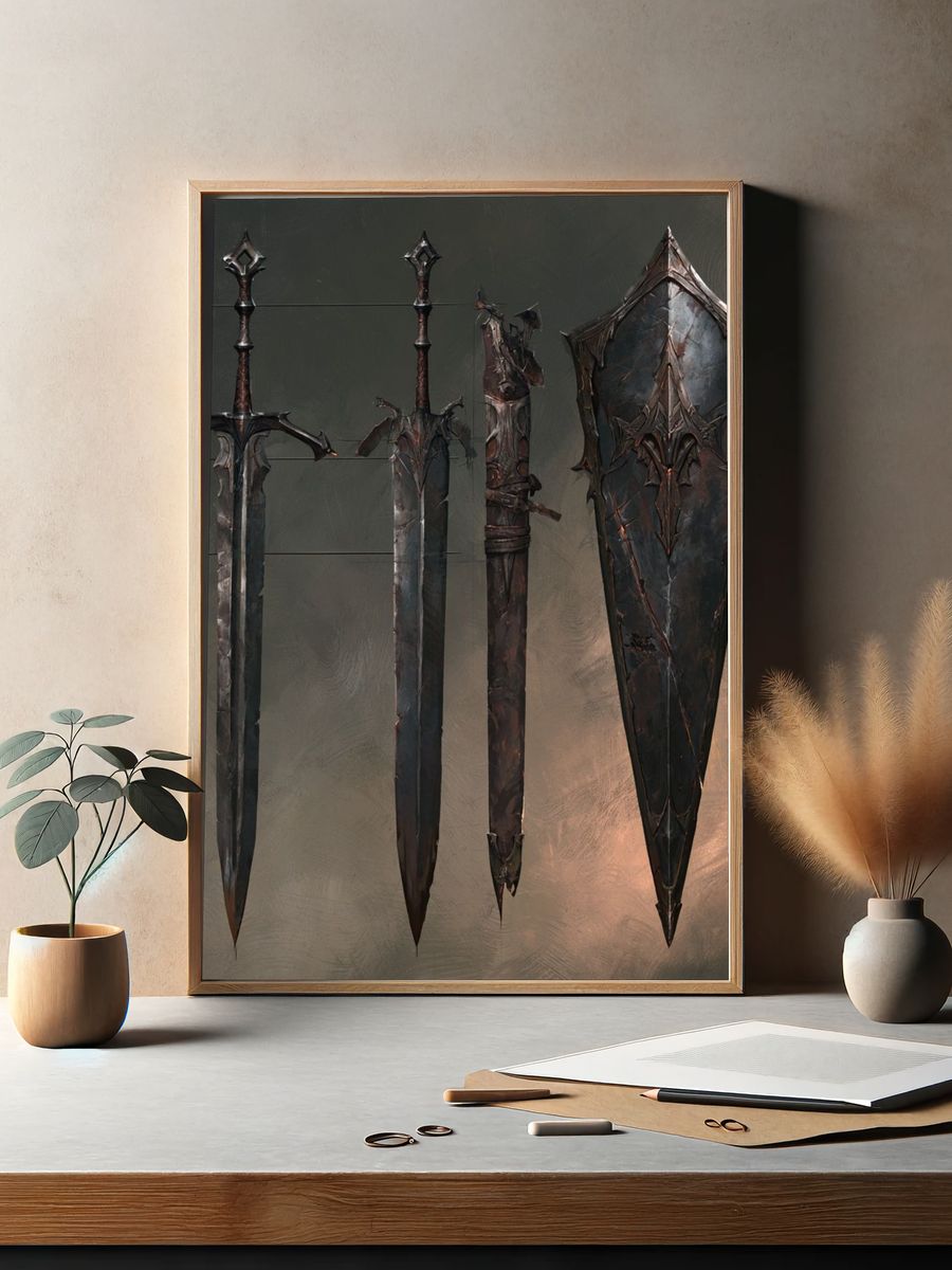 Dark Fantasy Swords Illustration Poster. — room view 2