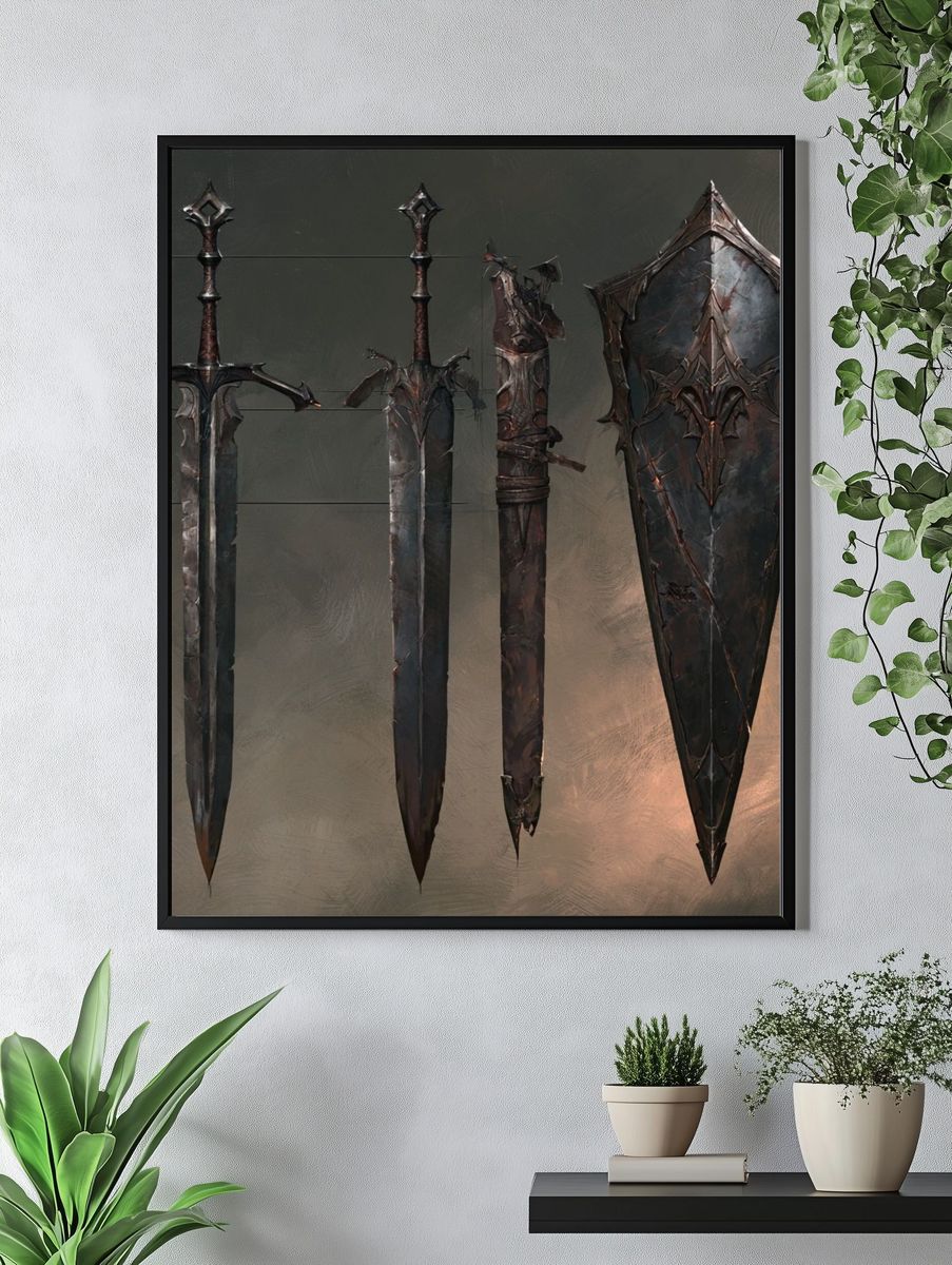 Dark Fantasy Swords Illustration Poster. — room view 4