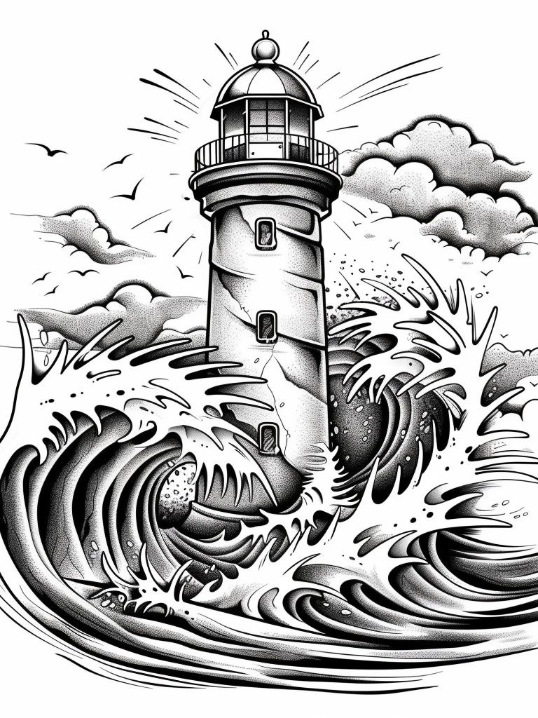 Lighthouse Wave Illustration Poster. poster detail