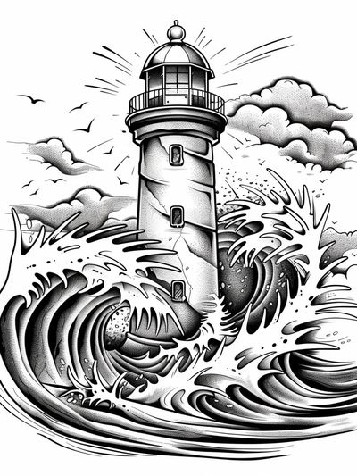 Lighthouse Wave Illustration Poster. poster