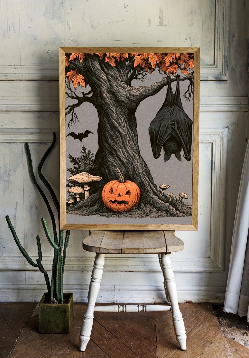 Halloween Tree Illustration Poster. — room view 1