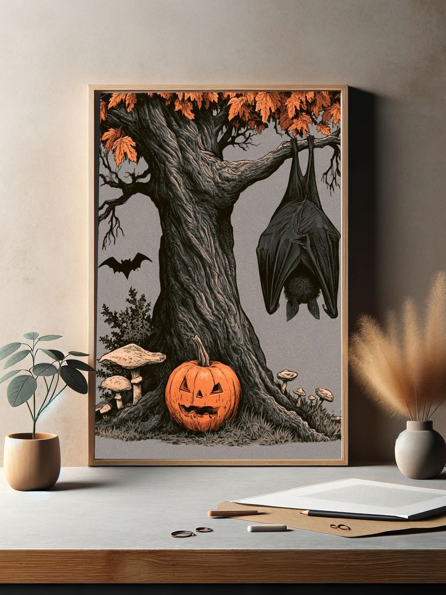 Halloween Tree Illustration Poster. — room view 2