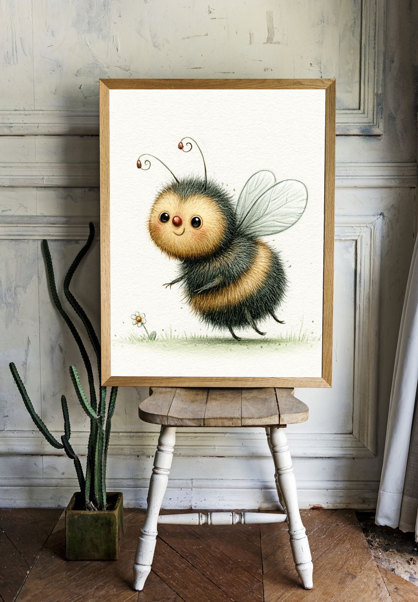 Cute Bumblebee Watercolor Print. room preview