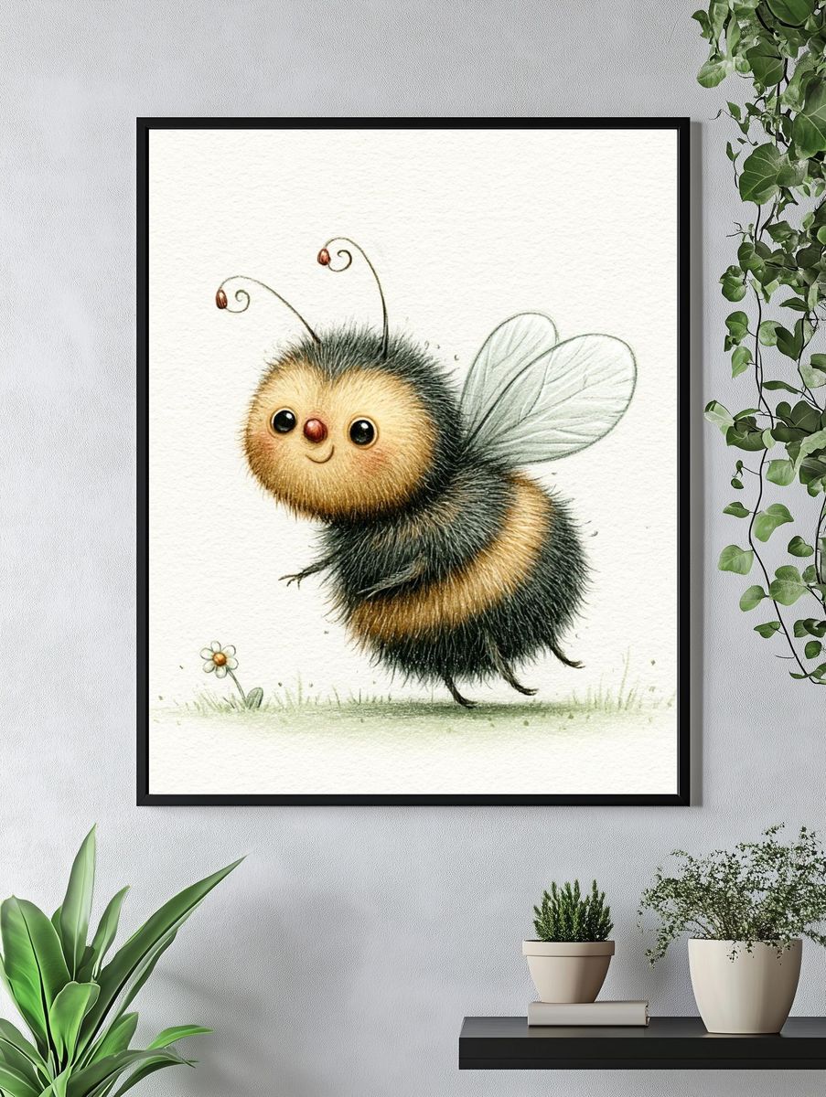 Cute Bumblebee Watercolor Print. — room view 4