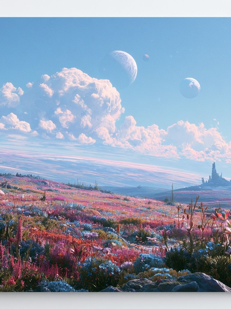 Dreamy Alien Meadow Landscape Print. poster detail