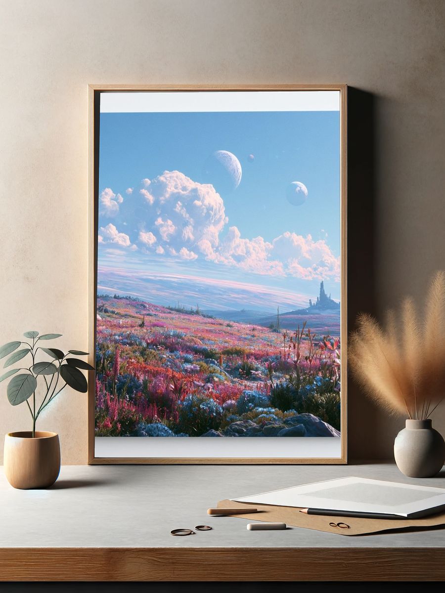 Dreamy Alien Meadow Landscape Print. — room view 2