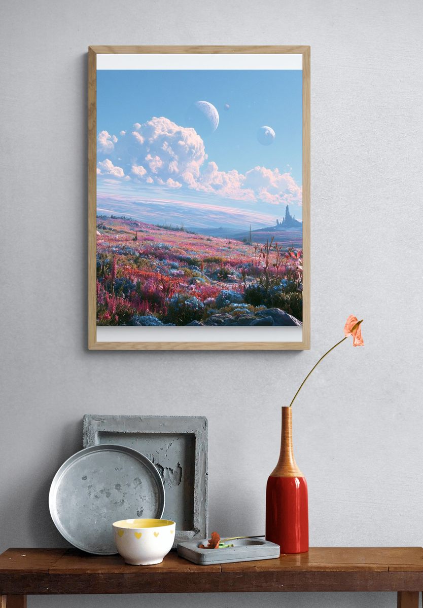 Dreamy Alien Meadow Landscape Print. — room view 3