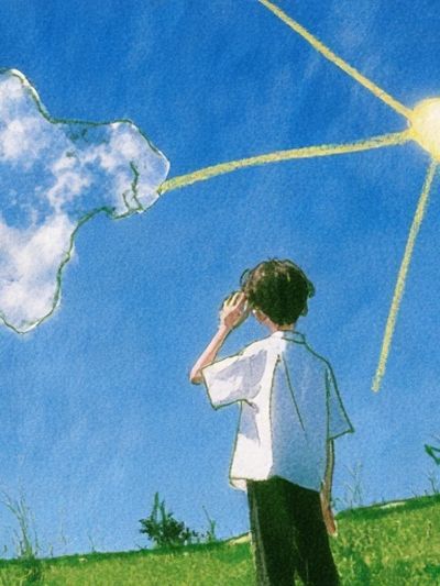 Boy Under Sunlit Sky Illustration Poster. poster