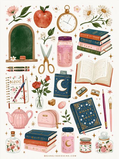 Whimsical Study Supplies Illustration Poster. poster