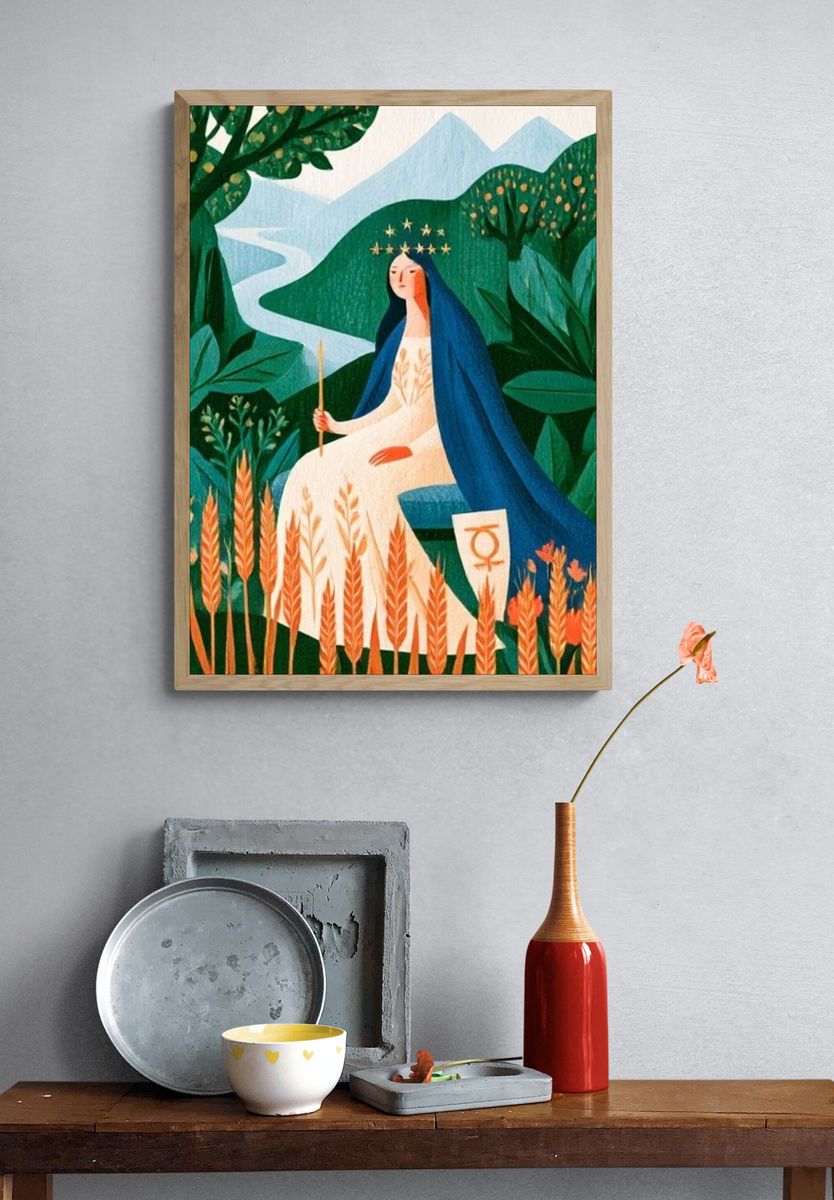 Mystic Mountain Goddess Illustration Poster. — room view 3