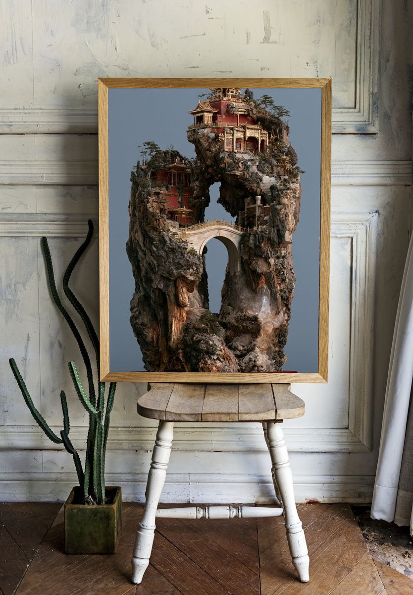 Floating Temple Rock Sculpture Print. room preview