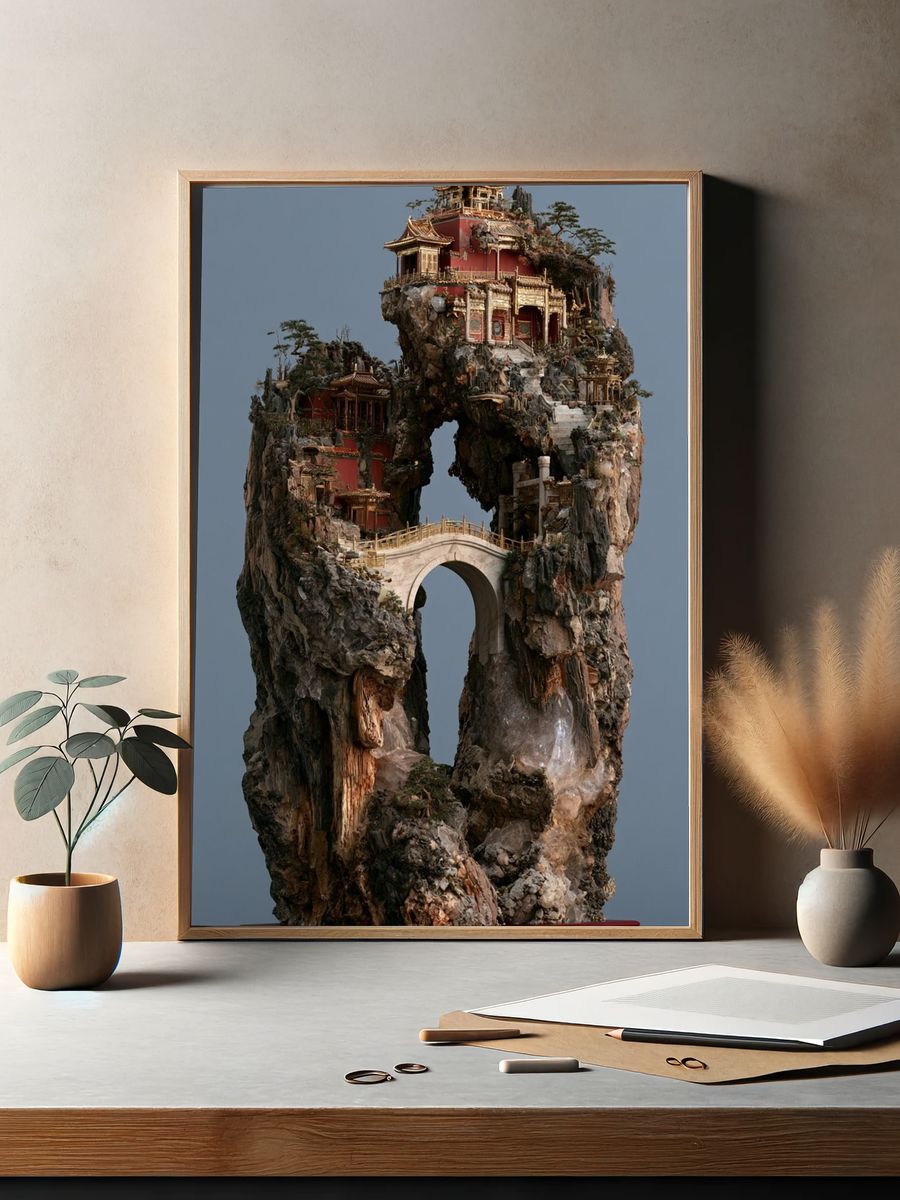 Floating Temple Rock Sculpture Print. — room view 2