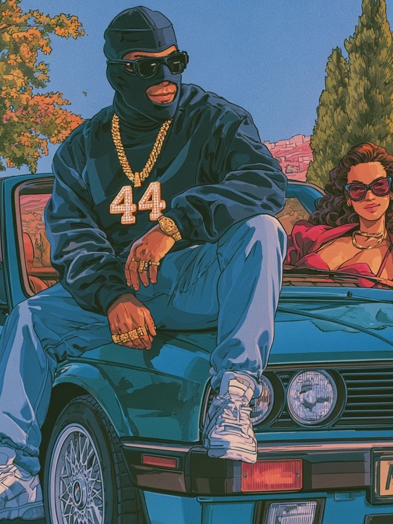 Luxury Car Couple Illustration Poster. poster detail