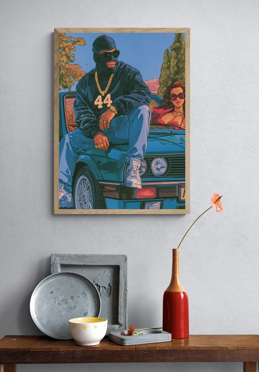 Luxury Car Couple Illustration Poster. — room view 3