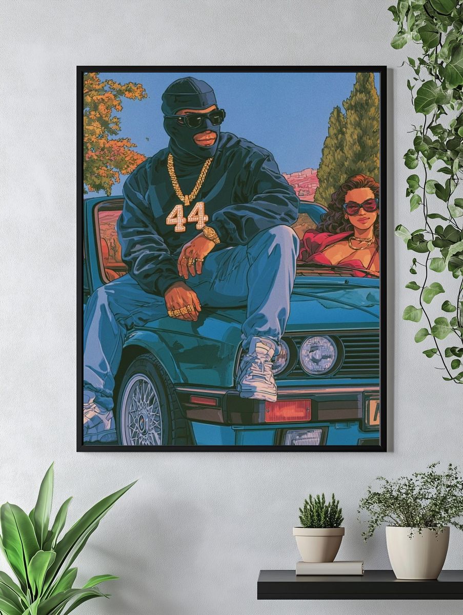 Luxury Car Couple Illustration Poster. — room view 4