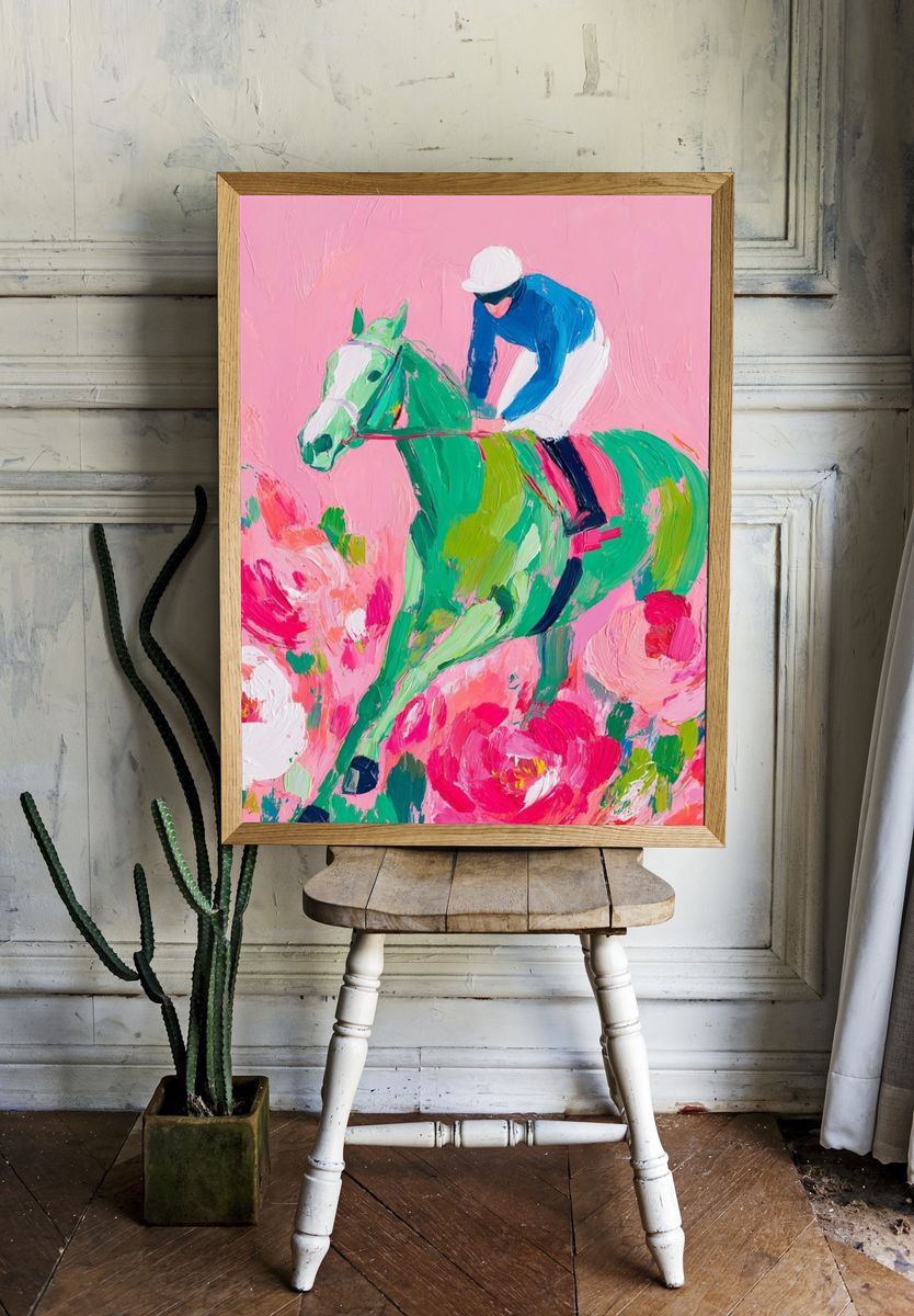 Pink Horse Rider Illustration Poster. — room view 1
