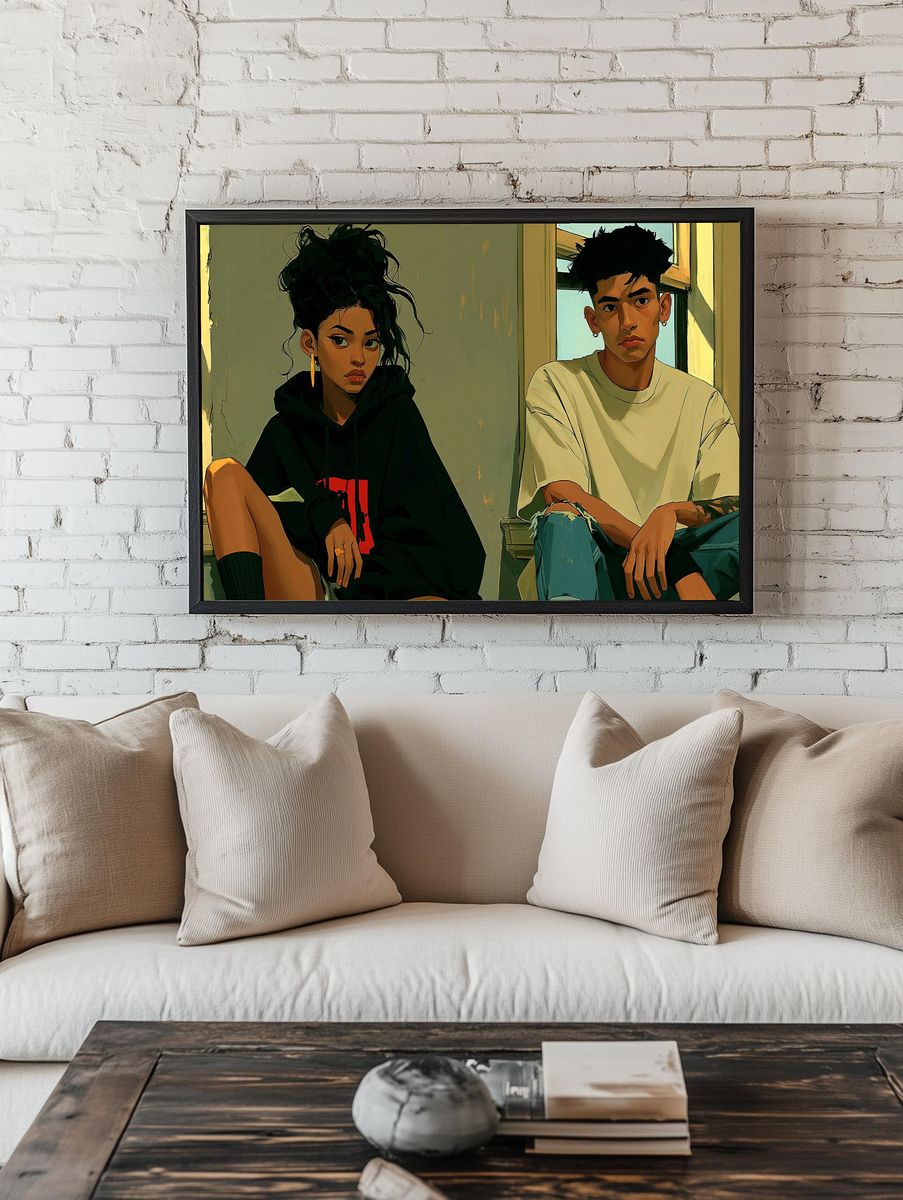 Urban Couple Portrait Illustration Poster. room preview