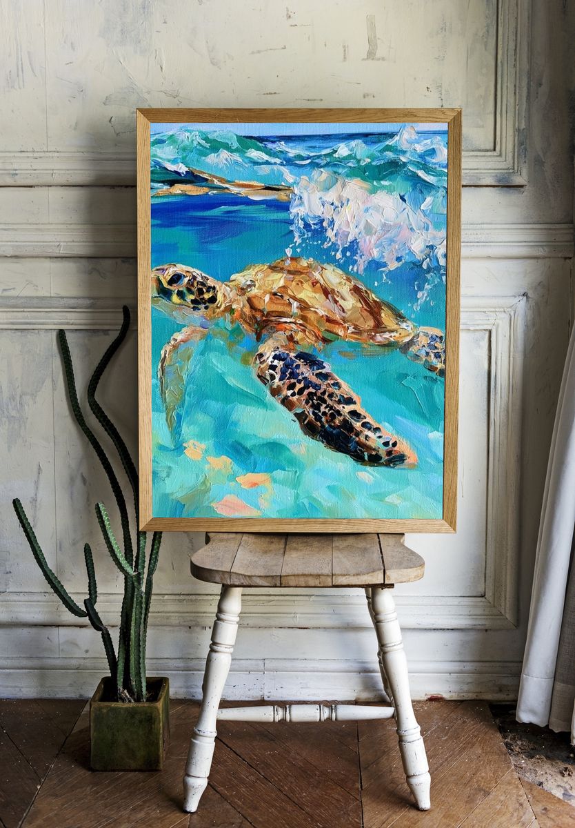 Sea Turtle Ocean Illustration Poster. — room view 1