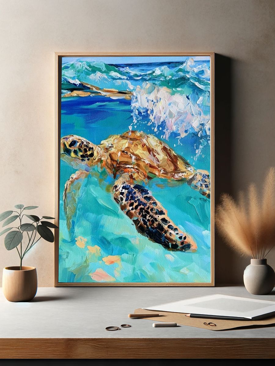 Sea Turtle Ocean Illustration Poster. — room view 2