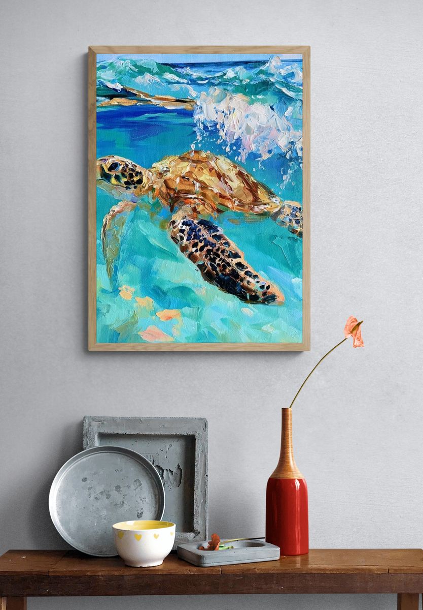 Sea Turtle Ocean Illustration Poster. — room view 3