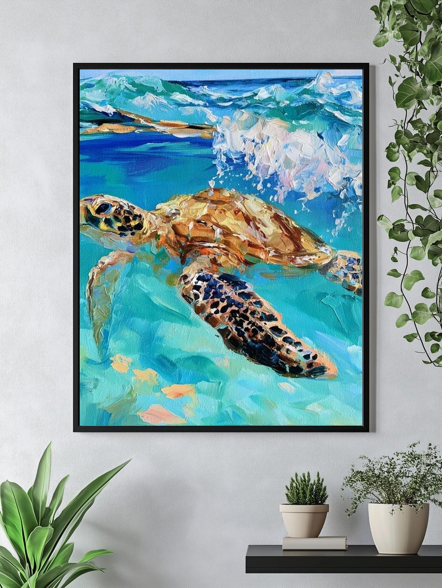 Sea Turtle Ocean Illustration Poster. — room view 4