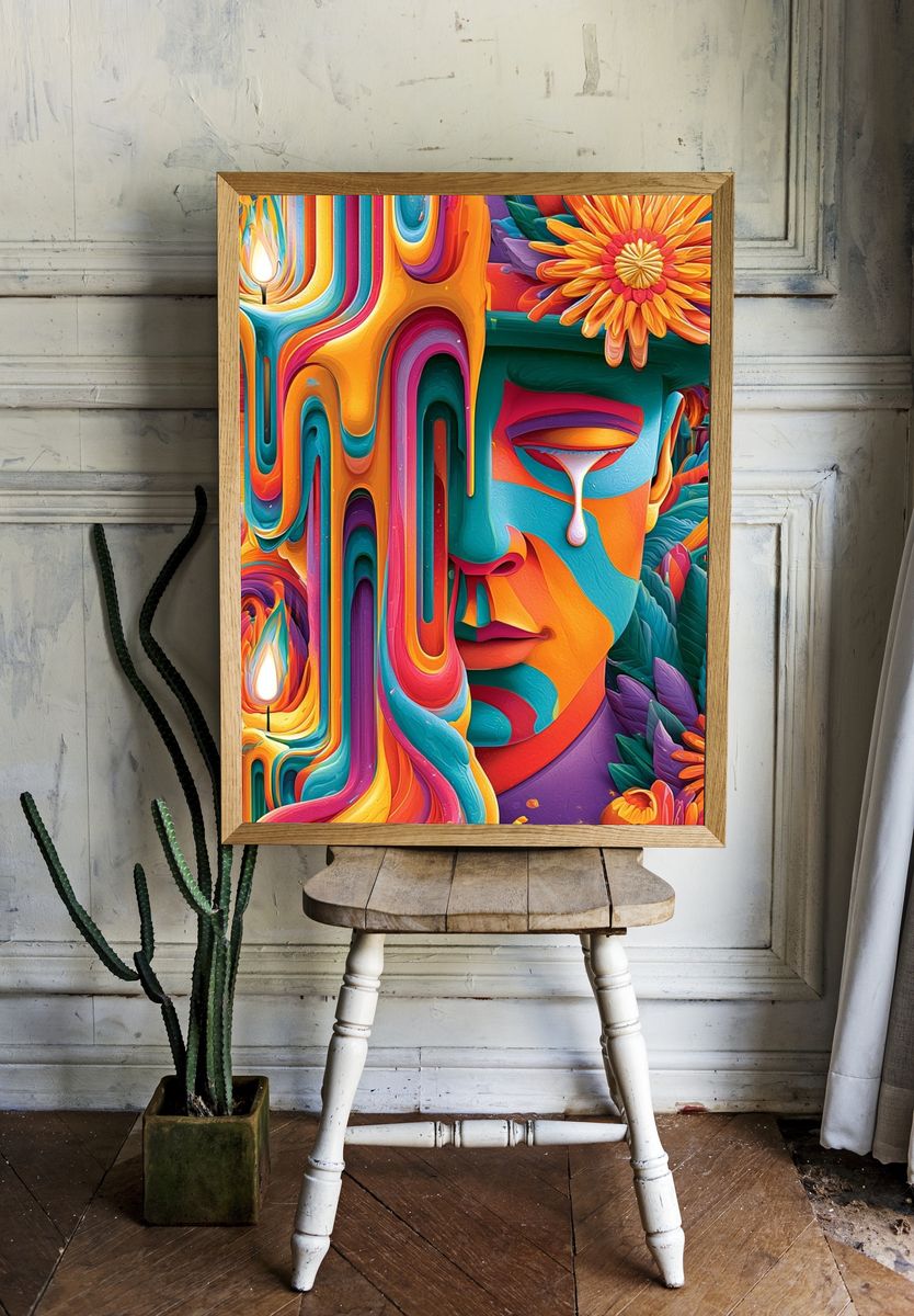 Surreal Colorful Face Illustration Poster. — room view 1
