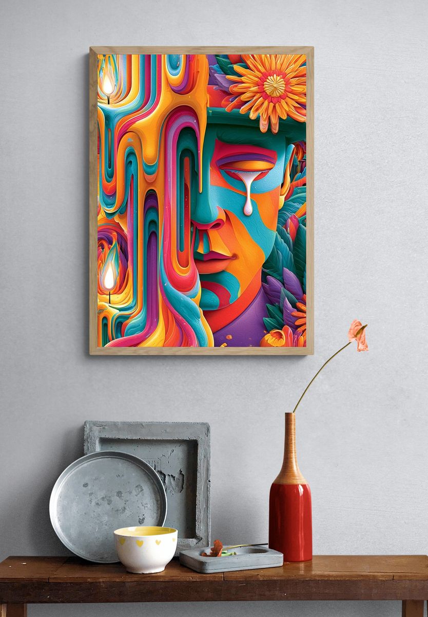 Surreal Colorful Face Illustration Poster. — room view 3