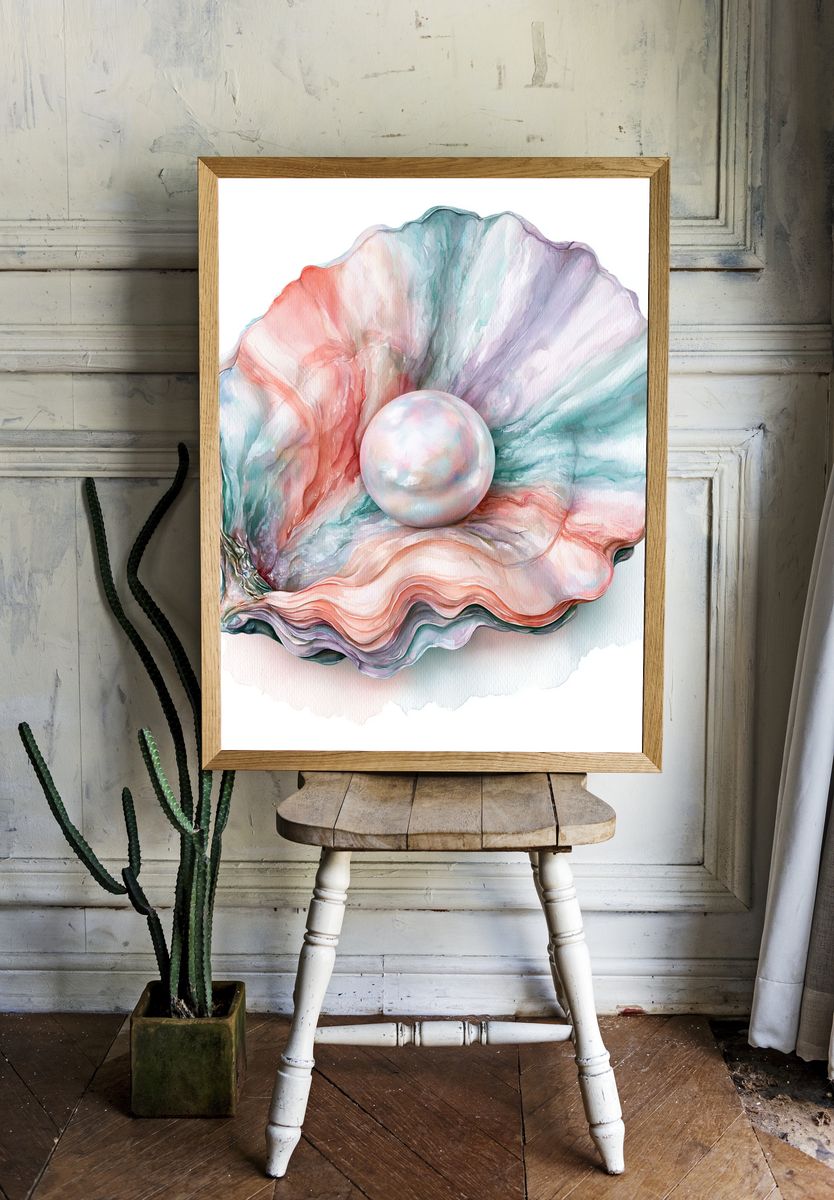 Pastel Seashell Watercolor Poster. room preview