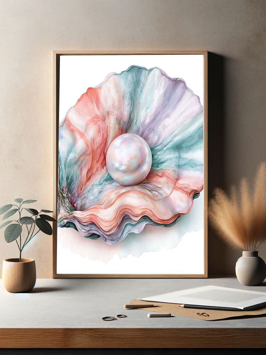 Pastel Seashell Watercolor Poster. — room view 2