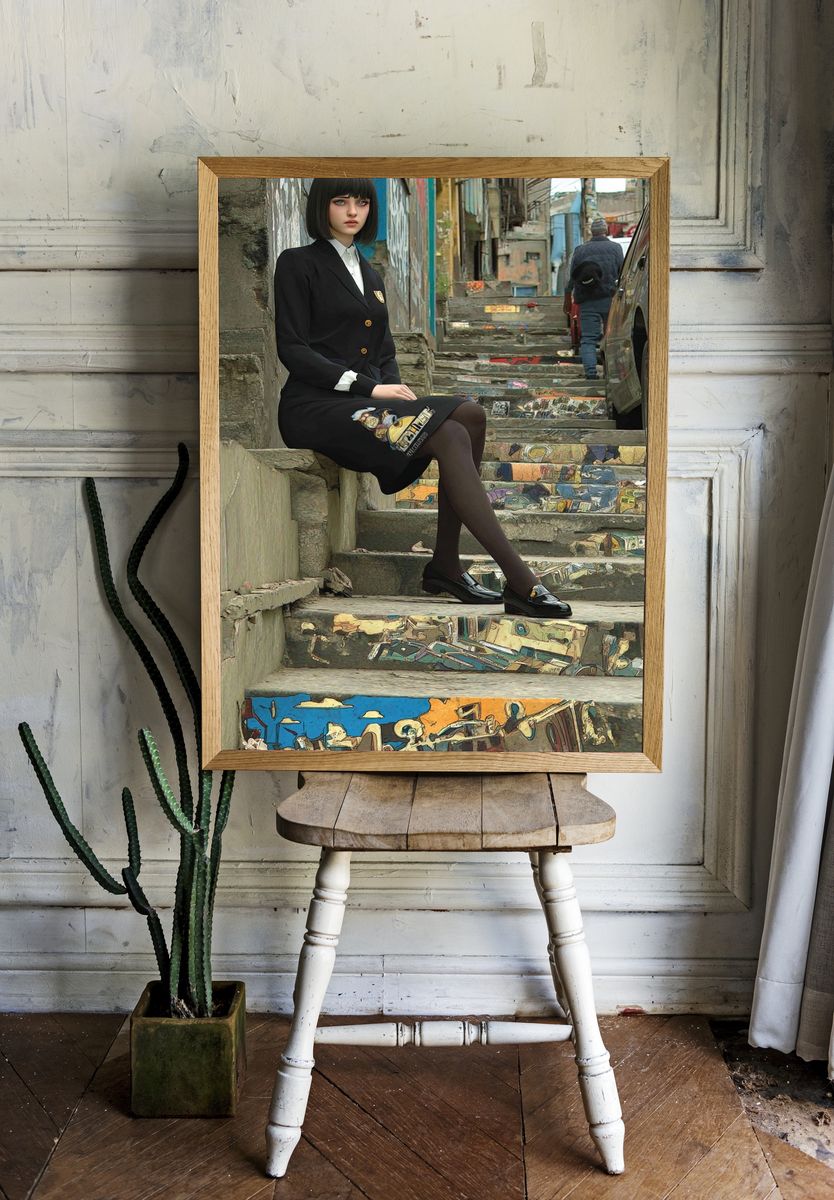 Urban Girl Portrait Illustration Print. room preview