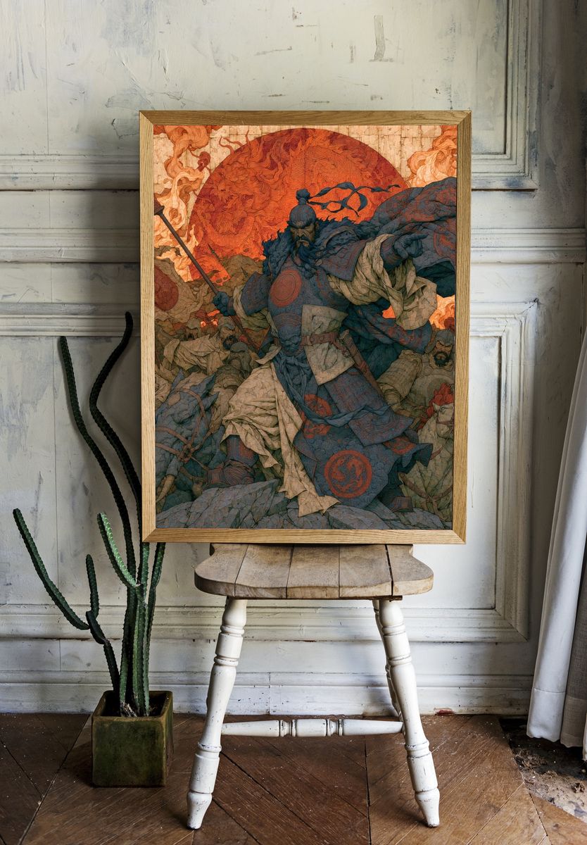 Samurai Battle Scene Illustration Poster. — room view 1