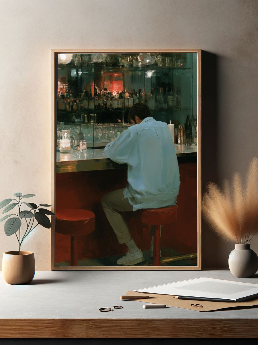 Lonely Bar Interior Illustration Poster. — room view 2