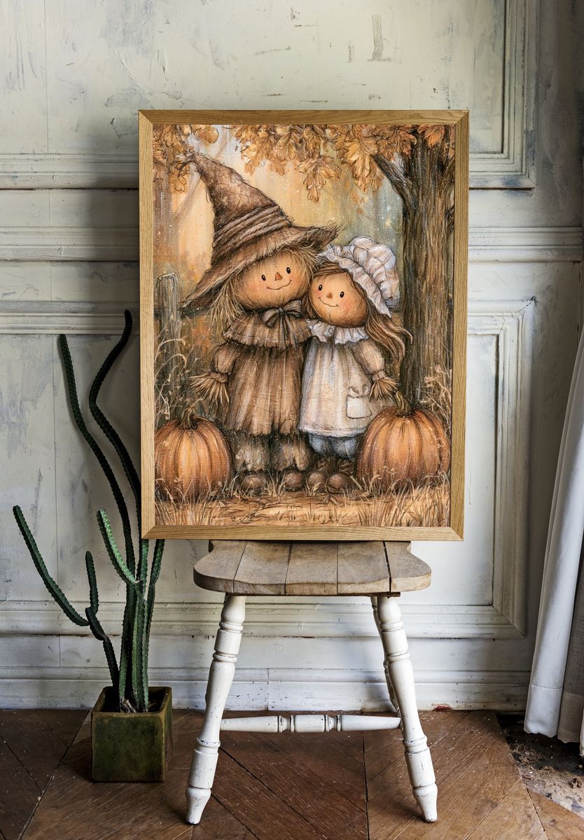 Autumn Scarecrow Children Illustration Poster. room preview