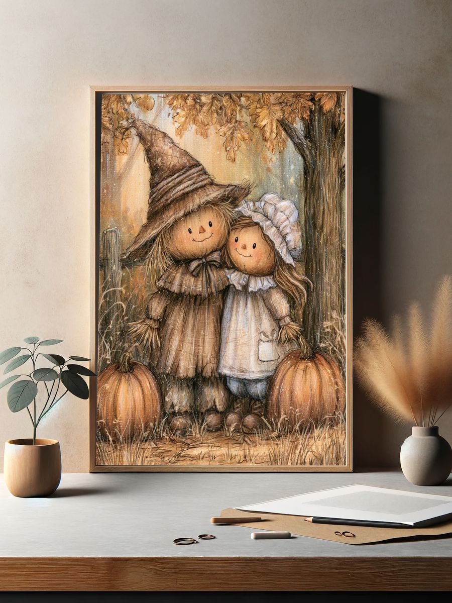 Autumn Scarecrow Children Illustration Poster. — room view 2