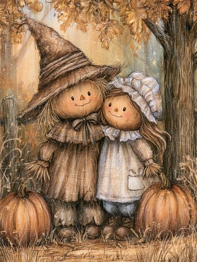 Autumn Scarecrow Children Illustration Poster. poster