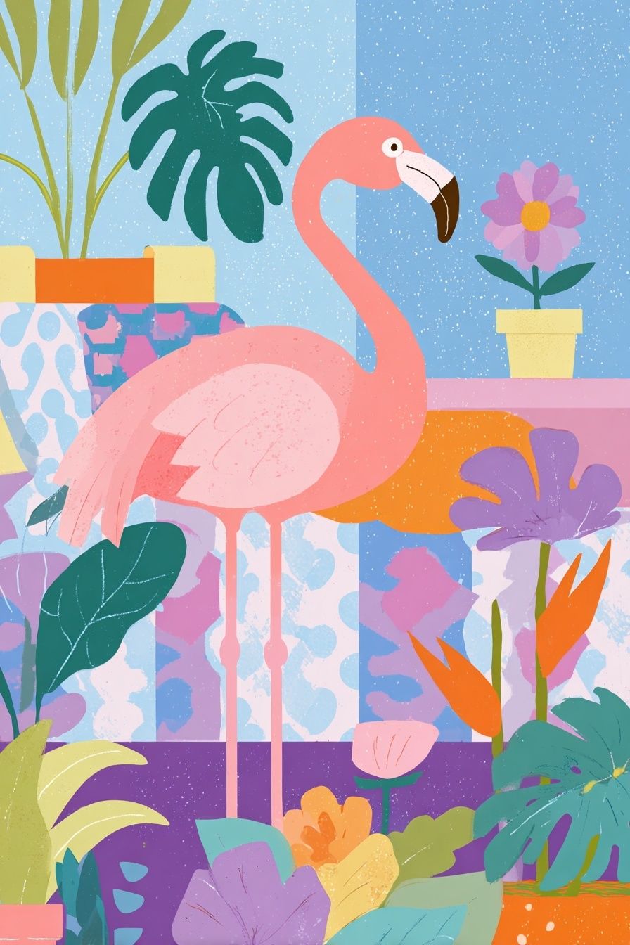 Pink Flamingo Tropical Illustration Poster. poster — illustration art
